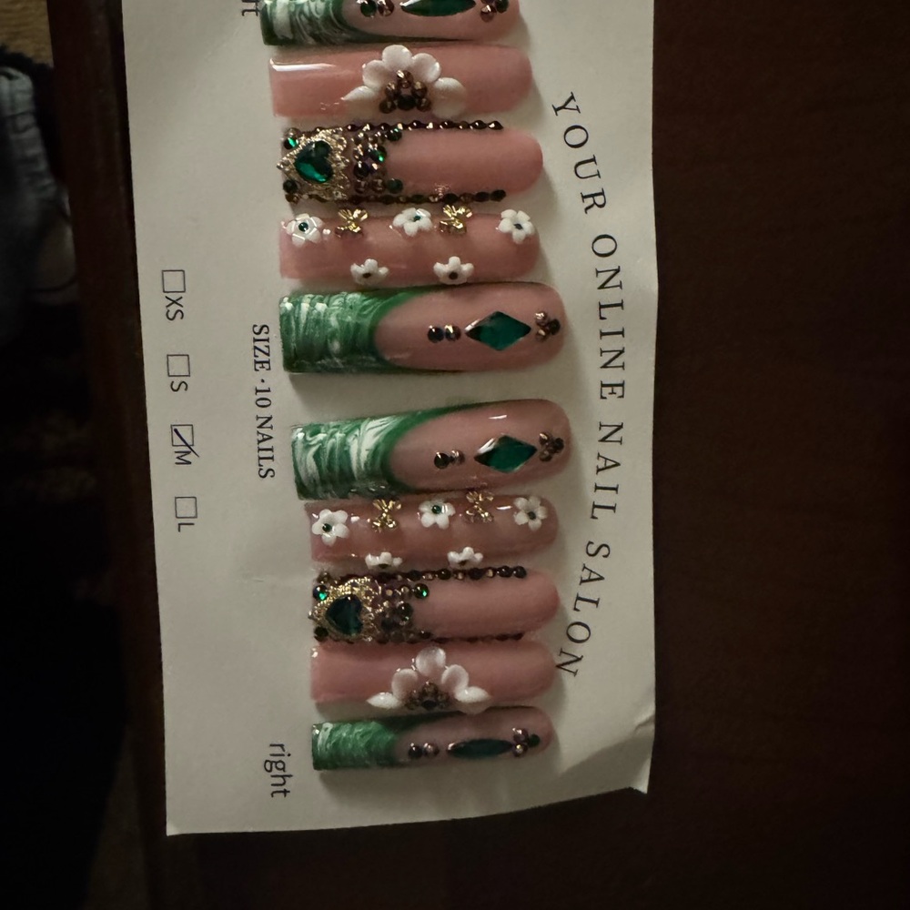 Pink and Green Floral Nail Set